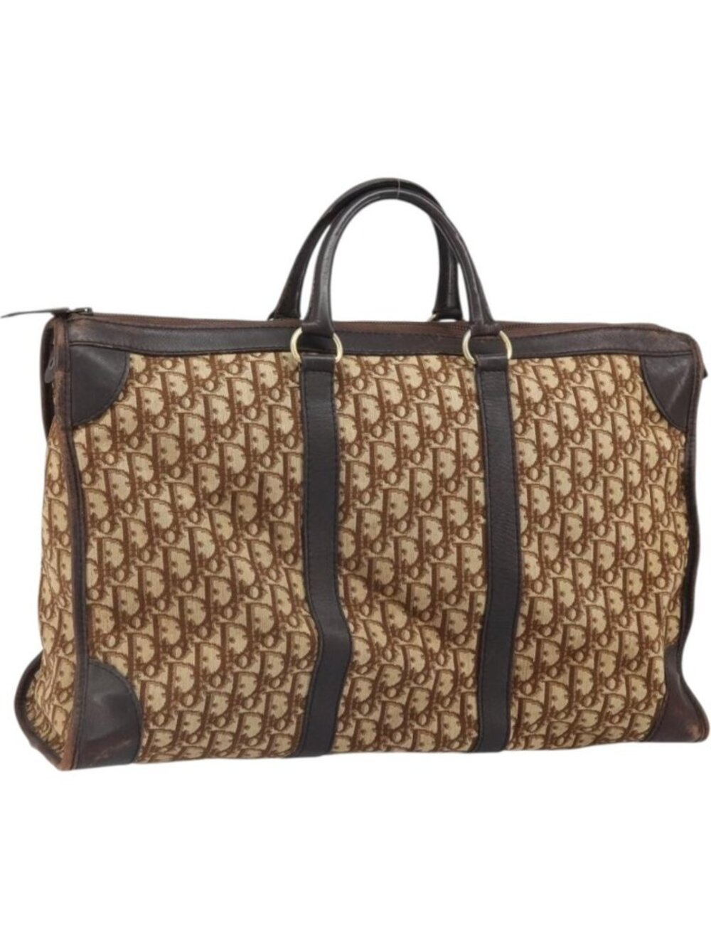 Christian Dior Trotter Canvas Boston Bag Brown Gold